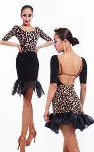 新款专业漏背连体拉丁舞衣 包臀性感蓬蓬纱拉丁舞专业版裙 套装