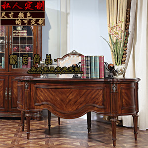 美式实木电脑桌书桌家用高端复古雕花写字台大班台办公桌老板桌