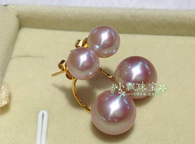 粉色强光18k金天然珍珠耳环