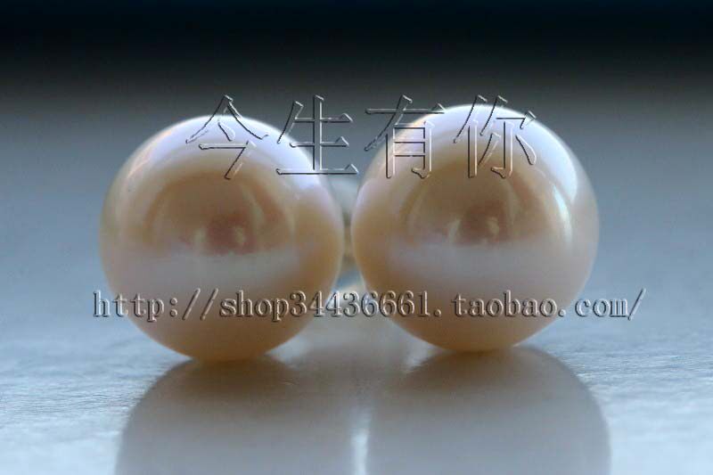今生有你10MM天然白色精圆珍珠耳钉K金光泽好时尚正品包邮礼物女