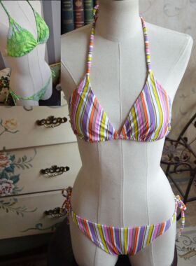1605-04清仓 出口外贸原单 多色入印花基础三角杯比基尼分体泳衣