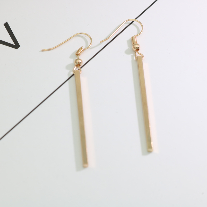 欧美竖条一字耳钉耳坠耳环长款