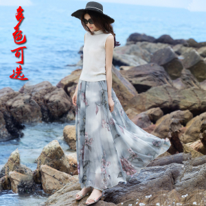 夏碎花雪纺半身裙长裙女中长款复古印花大摆仙女裙高腰大码沙滩裙