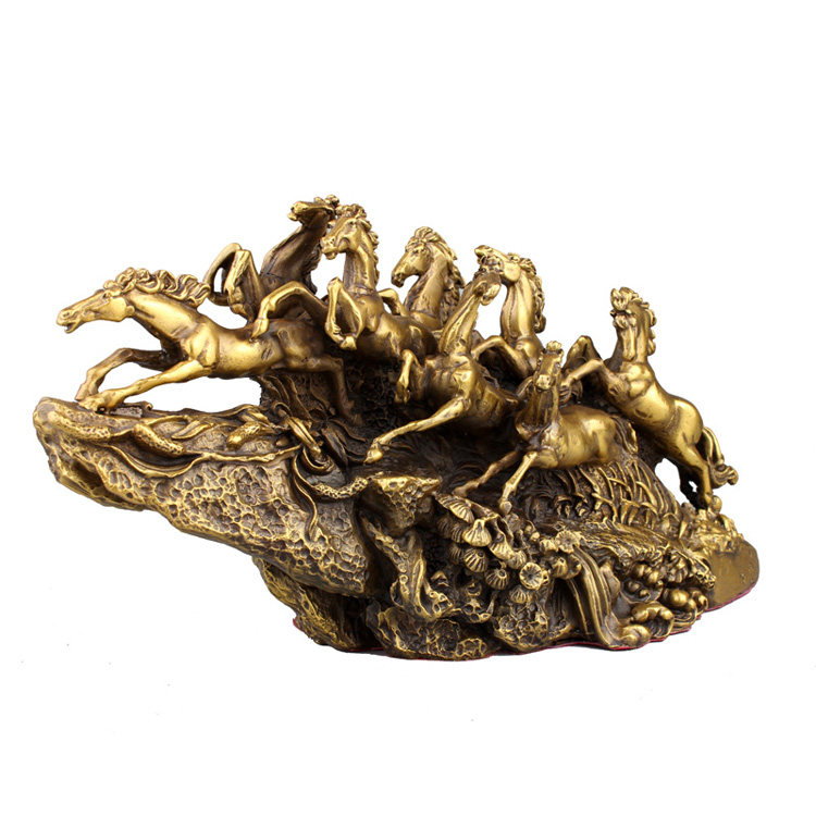 铜艺坊 铜马摆件纯铜八马奔腾八骏马铜工艺品家居办公桌装饰摆设