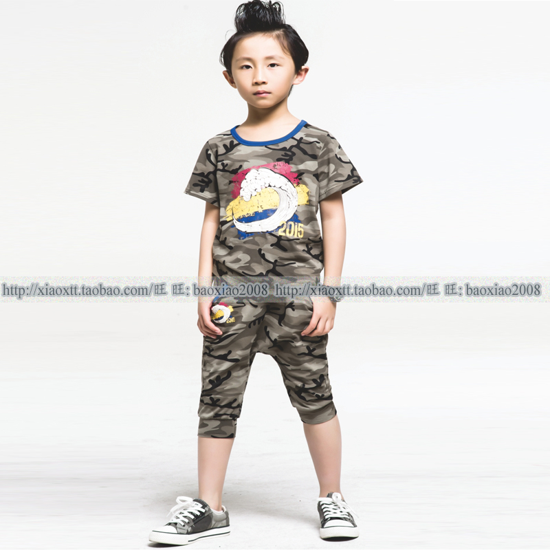 梦绚尔儿童迷彩短袖圆领T恤MXBT5510 迷彩针织中裤MXBK5508 MXE