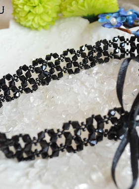 黑色韩国脖子水晶锁骨链短款颈带