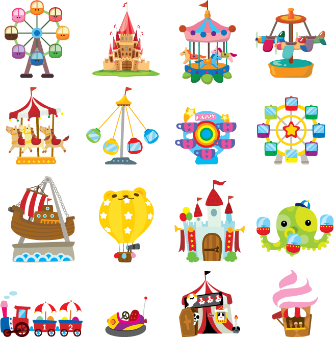 卡通游乐场摩天轮小图标儿童节装饰旋转木马摩天轮热气球贴纸273