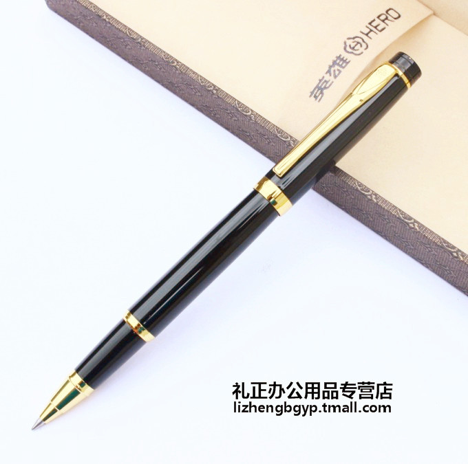 包邮HERO/英雄签字笔3802纯黑丽雅金夹宝珠笔水笔男女商务礼品