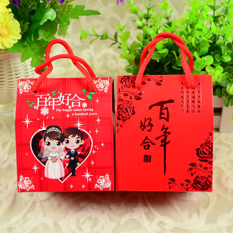 新款结婚婚庆用品批发手提绳喜糖盒子创意中号糖袋喜糖包装特价