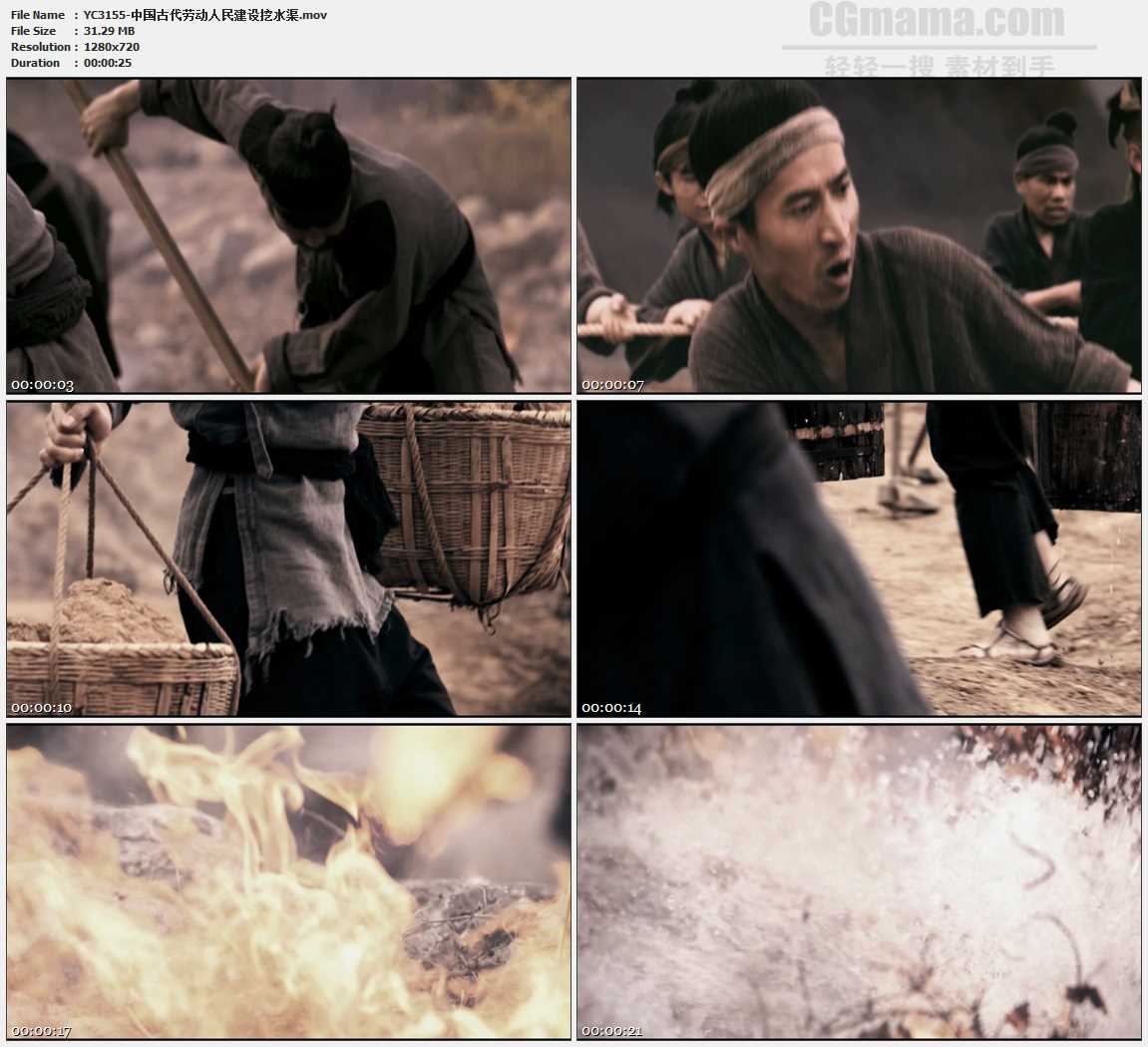 中国古代劳动人民建设挖水渠高清实拍视频素材