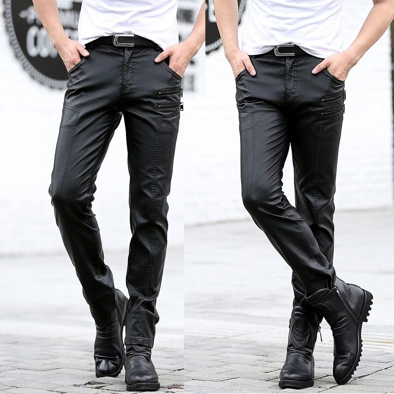 2021春秋男皮裤小脚裤修身弹力韩版潮流个性百搭显瘦休闲直筒长裤在类目 男装, 皮裤中 - 来自Buy2taobao.com提供专业的淘宝代购服务