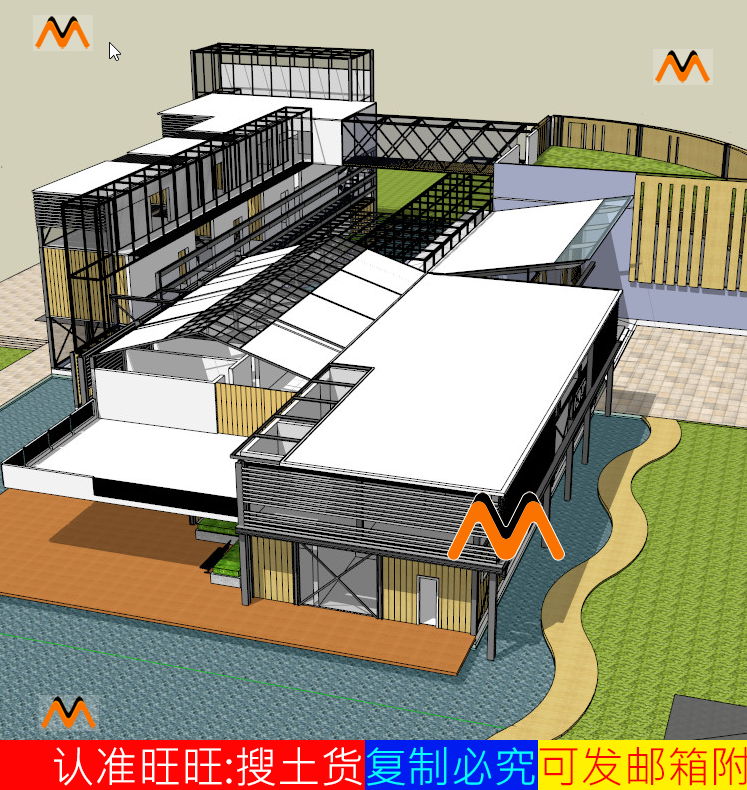 SU社区休闲娱乐活动中心轻钢结构办公建筑设计草图大师素材模型