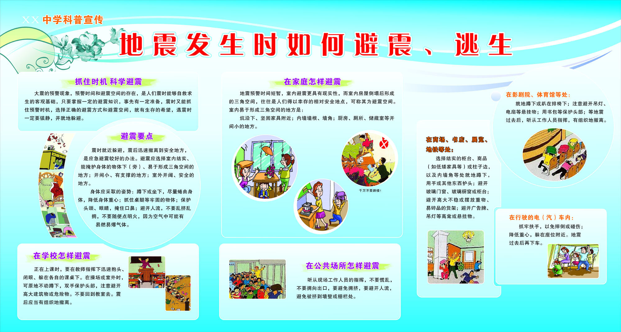 753海报印制展板写真喷绘623防灾减灾宣传地震发生时如何避震逃生