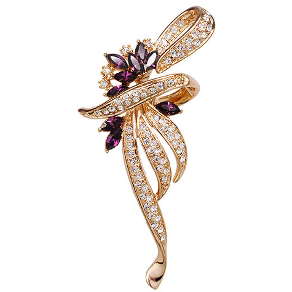 玫瑰金紫水晶胸针胸花女高档时尚配饰品韩国别针扣针丝巾扣披肩扣