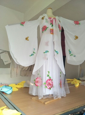 定制古装裹胸裙白色连衣裙舞蹈戏曲服纱裙喜庆服舞台表演出服春季