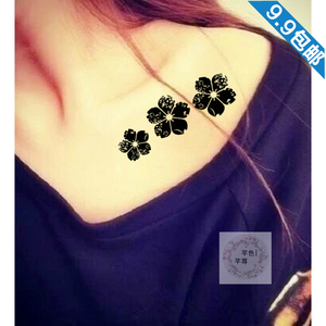 满9.9元包邮 暮光之城 黑色樱花花朵 防水纹身贴纸女款锁骨贴