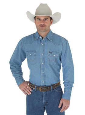 Wrangler/威格WR纯棉长袖时尚方领牛仔衬衫男装美国直邮70127SW