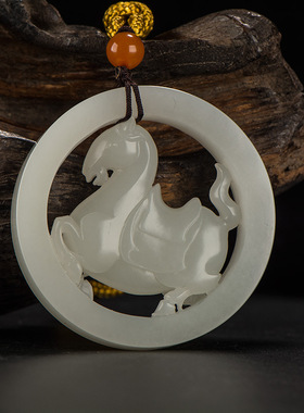 天然新疆和田玉一级白玉籽玉挂件马到成功42.7克籽料挂坠吊坠