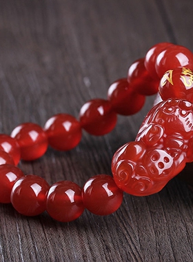 天然红玛瑙六字真言貔貅手链