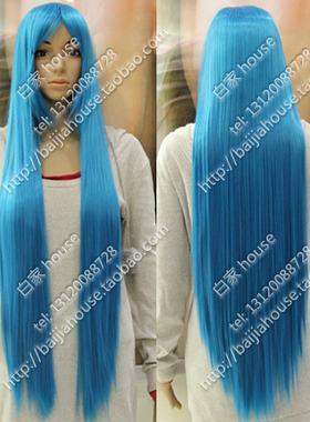 100cm高温丝假发 海蓝色1米长直发/女仆动漫古装配件cosplay假发