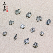 BI Tibetan silver DIY accessories, Crystal heart-shaped pendant beads handmade Crystal insulation accessories