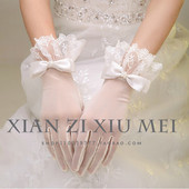 白色蕾丝花边蝴蝶结婚手套热卖 新娘婚纱礼服配件薄短款 韩式 新款