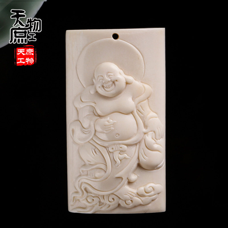 天然鹿骨牌子吊坠纯手工雕刻弥勒佛佛珠手串配件星月菩提金刚配饰