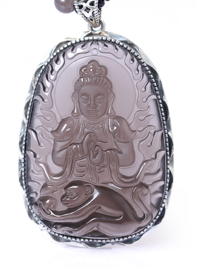 冰种黑曜石925银属猴守护神吊坠