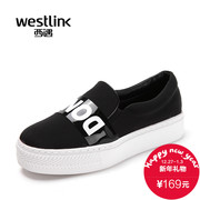 Westlink/West spring 2016 new alphabet black and white platform trifle canvas Lok Fu shoes girls casual shoes