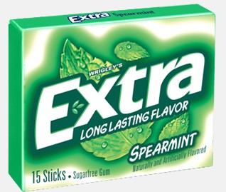 美国原装进口extra益达洁齿木糖醇口香糖 留兰香薄荷15片