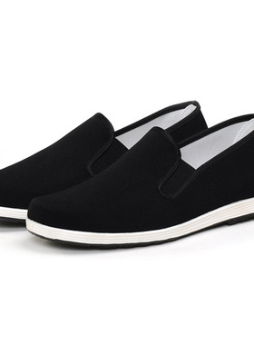 父亲鞋老北京布鞋黑色防滑耐磨平底鞋工作鞋相巾松紧口男鞋单老人