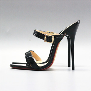 50码 细高跟女凉拖40 伪娘大码 13cm细带性感一字带CD变装