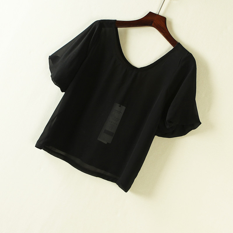 姐姐优品2017韩版女装夏纯色圆领短袖打底衫罩衫短款上衣雪纺衫女