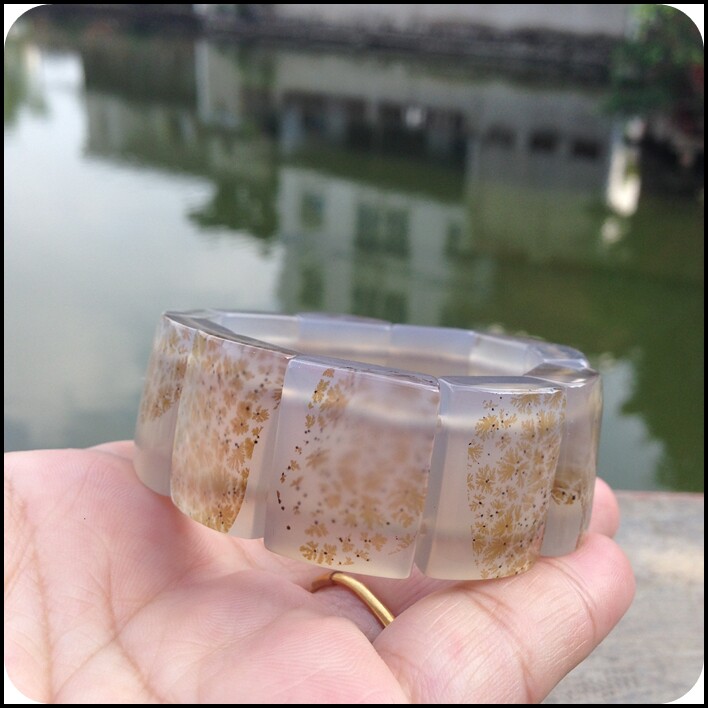 精品天然原石无烧海洋水草玛瑙手排冰透独特玉髓手链男女款礼106