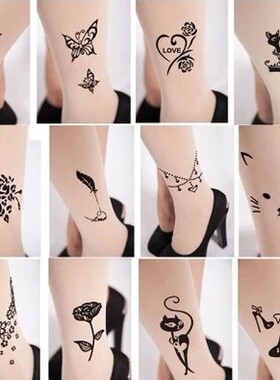 丝袜女黑丝薄款春秋网红夏季jk黑色ins字母假刺青纹身带图案花纹