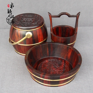 实木红木子孙桶摆件大号红酸枝木雕花子孙桶三件套马桶结婚庆用品