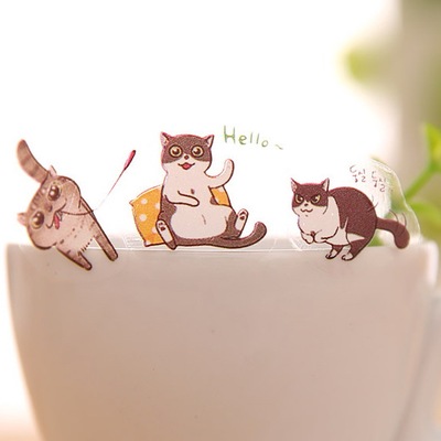 猫咪装饰贴纸搞怪女孩透明塑料