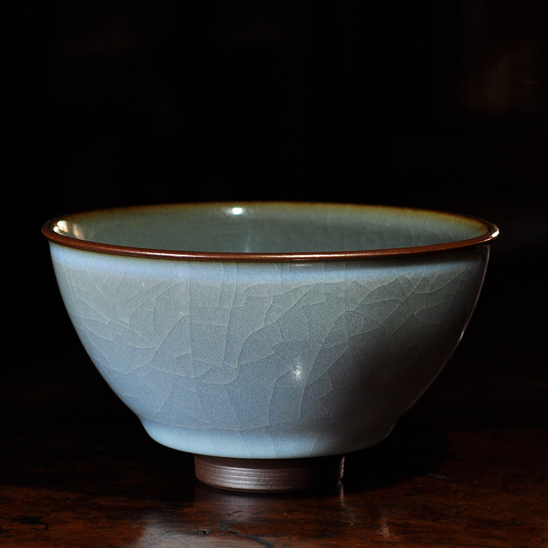龙圣华苑 台湾刘钦莹早期石桥款汝窑天青开片大茶碗 手工高温汝釉
