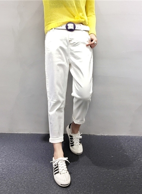 2018新款白色宽松牛仔裤女秋韩版垮裤高腰直筒哈伦九分裤子欧洲站