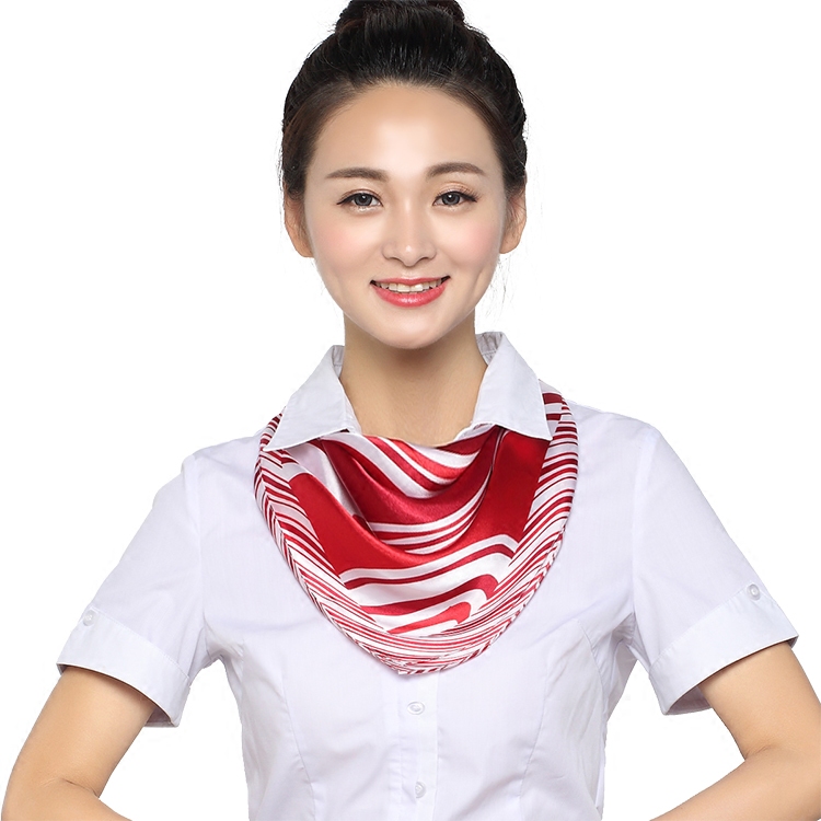 红白条纹银行空姐礼仪酒店职业装丝巾小方巾春秋夏工作配制服围巾