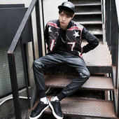 冬季 休闲皮裤 大码 彭贝男装 系带束脚日系朋克风舞台夜店长裤 8004