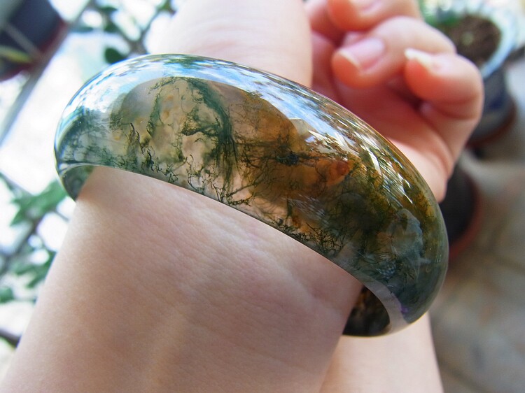 收藏级 高质量天然原色水草玉髓手镯特别花色 58mm 谢绝议价