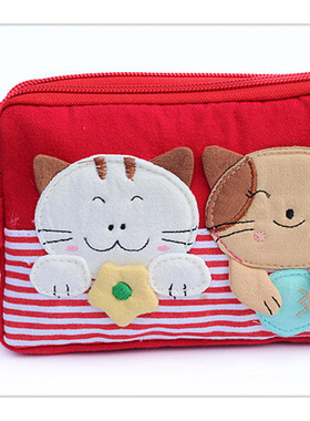 清仓新品QQ猫零钱包细物包iphone6plus手机三层拉链纯棉时尚手拎