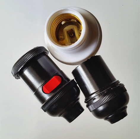 e27吊灯头可固定灯头普通灯泡灯座 黑色白色灯座带开关灯座