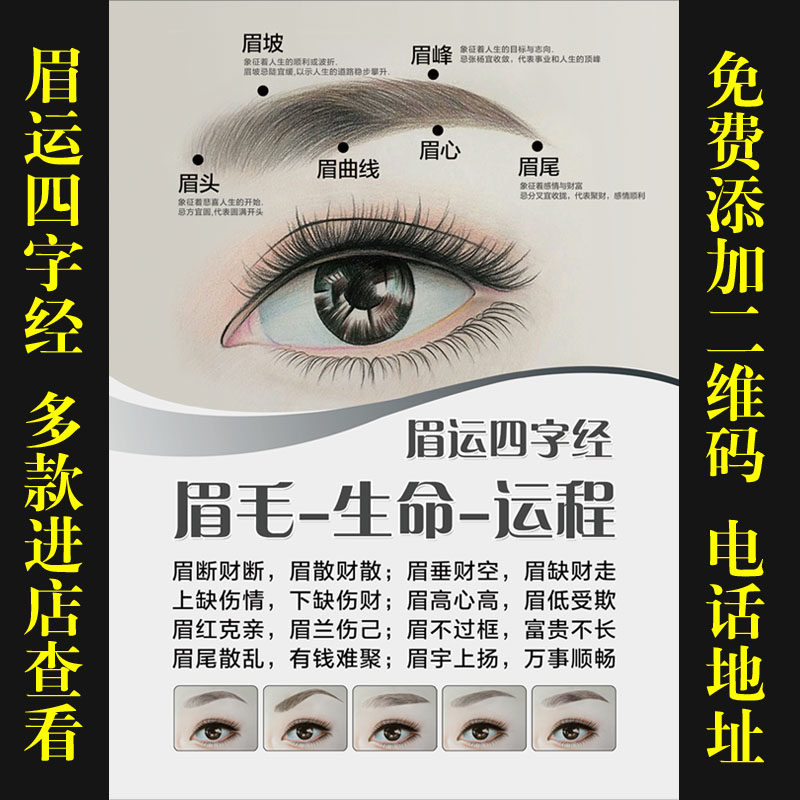 半永久眉眼唇纹绣海报 眉运四字经 眉毛运程装饰画 宣传海报