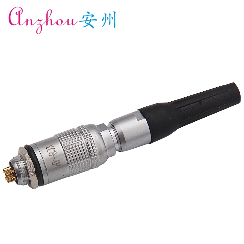 镀金航空插头YC8-4芯 YC8-4P推拉式快速连接 孔径8MM 带橡胶尾