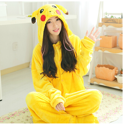卡通动物情侣法拉绒如厕连体睡衣