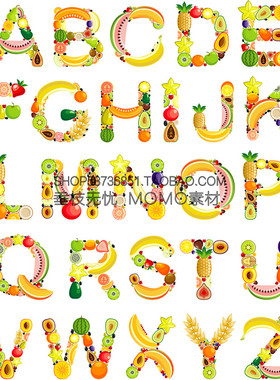 A3429矢量水果组成的英文字母图 AI设计素材