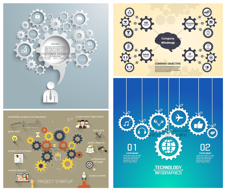 A2550矢量扁平化信息图商务齿轮工业可视化元素 AI设计素材