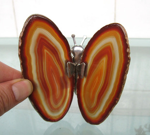 天然水晶花片275号玛瑙切片蝴蝶摆件9.5厘米灯饰玉髓蝴蝶电视墙